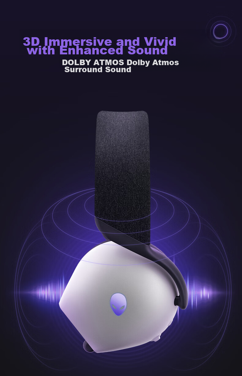 Alienware AW725H Bluetooth Wireless Gaming Headset Compatible with Tri-Band Action Headphones, Smart Noise Cancellation, Long Battery Life [JINGDONG Exclusive] White 5