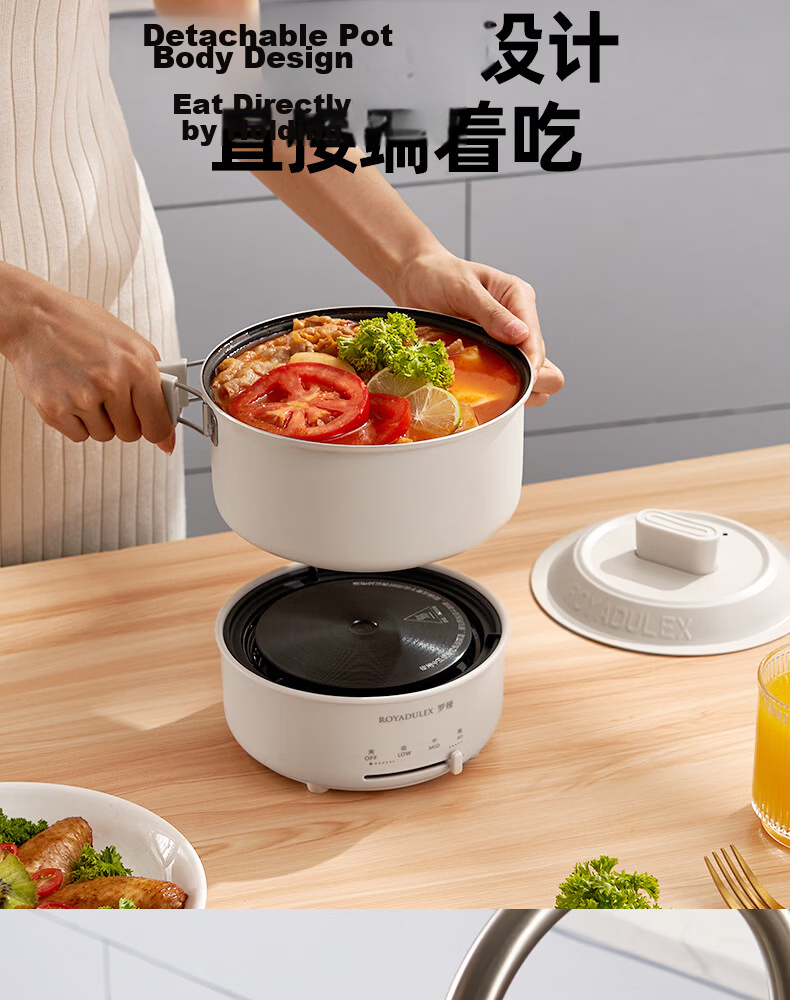ROYALTY LINE Portable Electric Cooking Pot 1-2 Person Electric Stew Pot Porridge Cooker Small Soup Pot Baby Food Multi-Functional Electric Cooker 0.8L Nordic Green 30