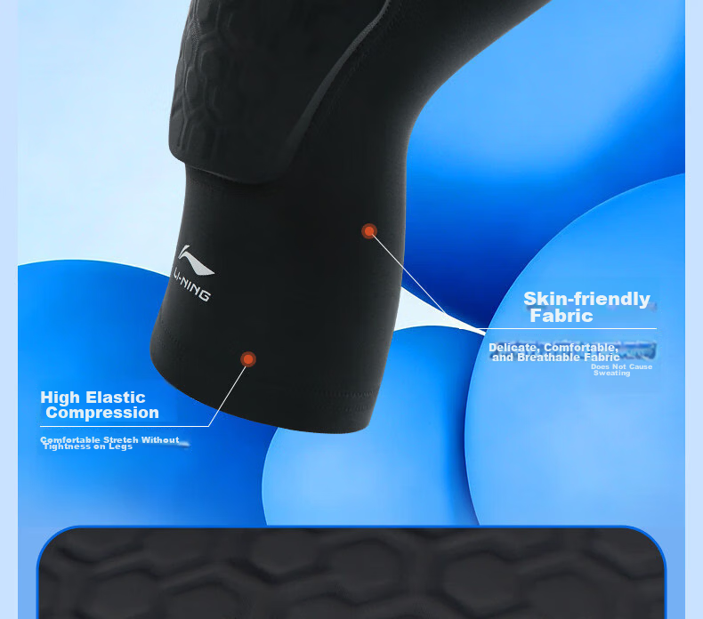LI-NING Kids Sports Knee Pads Professional Protective Basketball Honeycomb Impact Resistant Knee Guards Patella Running Anti-Fall Leg Protection 6