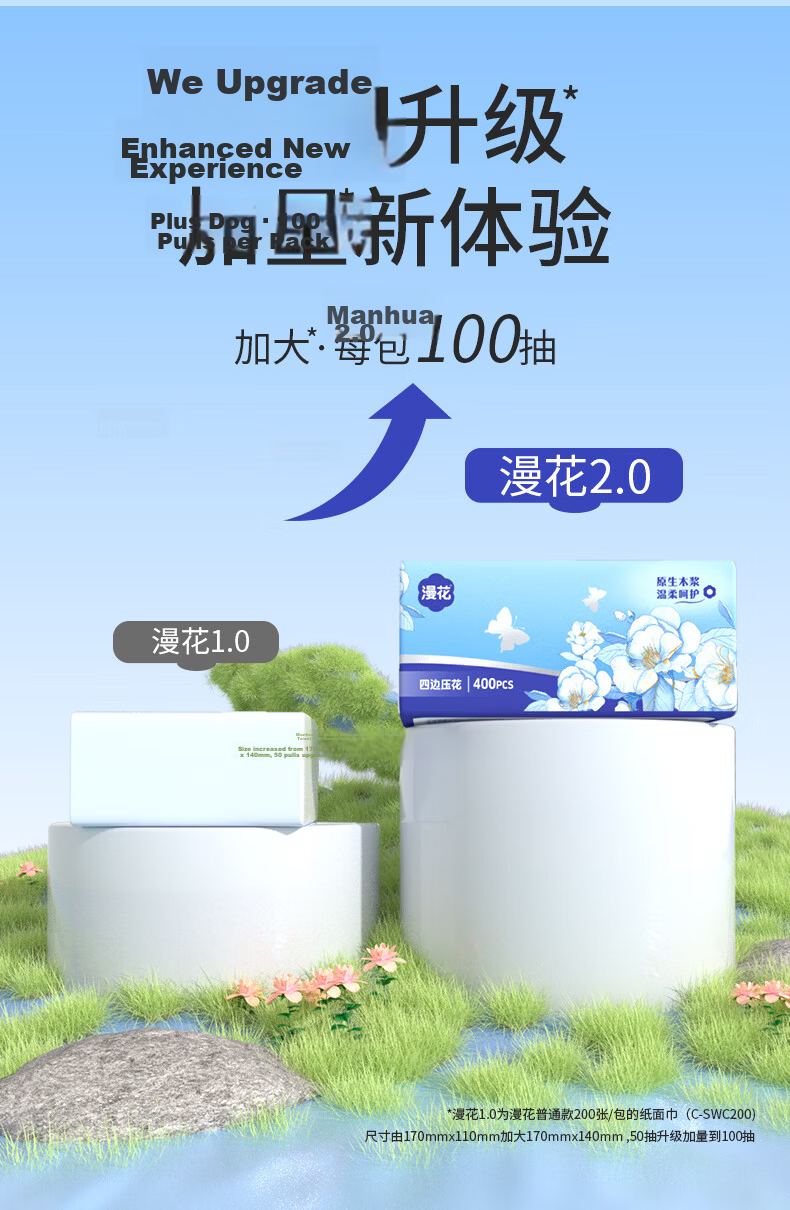 Manhua Blue Camellia Tissue Extra Large 4-Ply 420 Sheets * 20 Packs Bulk Wholesale Toilet Paper Hand Towels Napkins 5