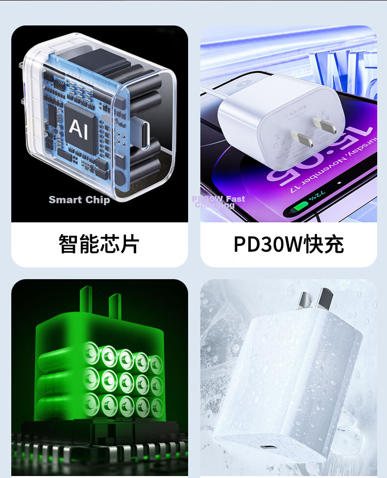 Masentek PD30W Fast Charger Adapter for Apple iPhone 18/17/16/15/14/13 Pro Max/12/11 Plus Tablet Type-C Cable 20/40W 3