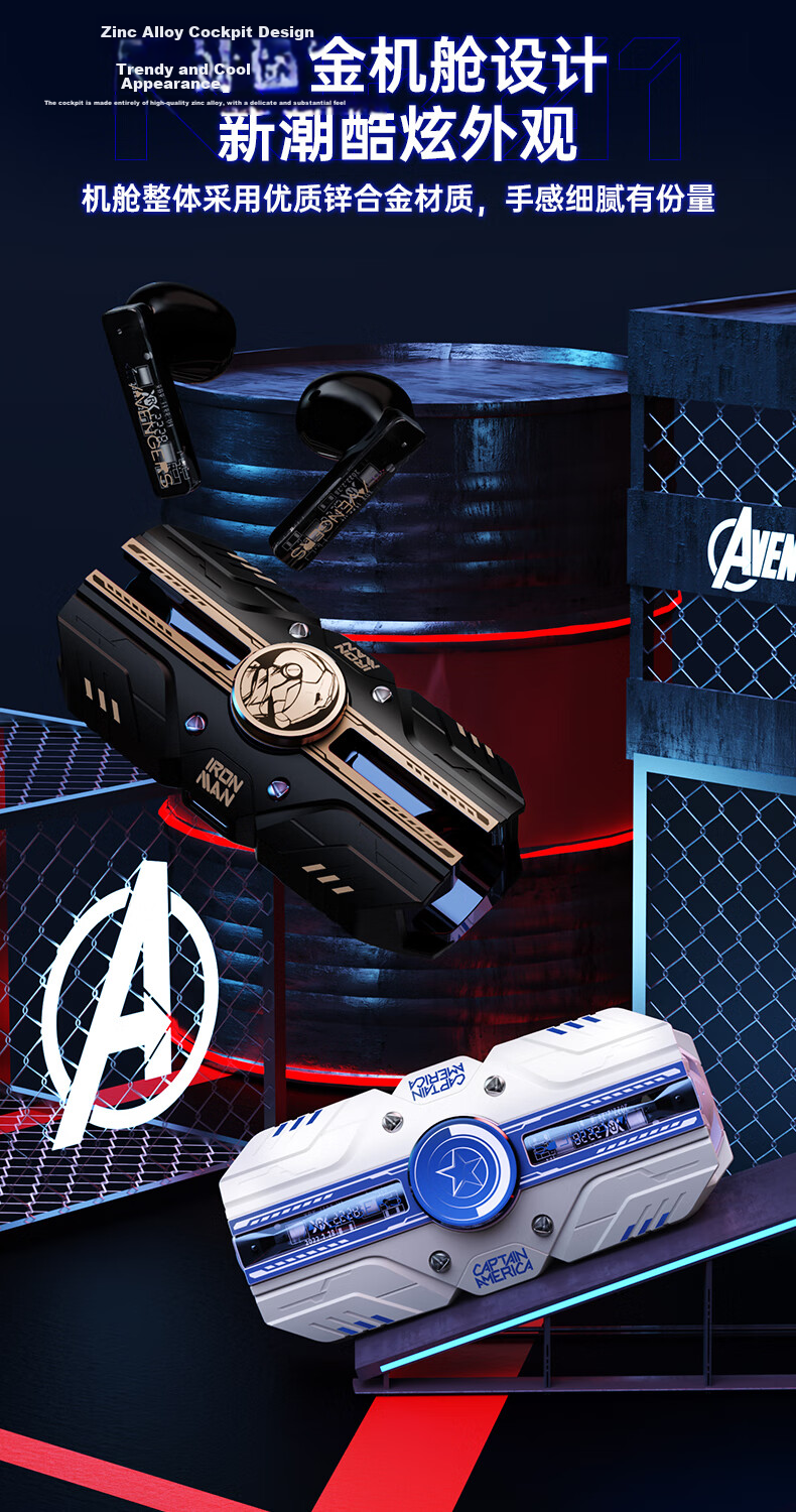 DISNEY Marvel MR31 Wireless Bluetooth Earphones Gaming Battleship Mecha Boys Gift Fidget Spinner White Captain America Compatible with Apple Android Huawei 3