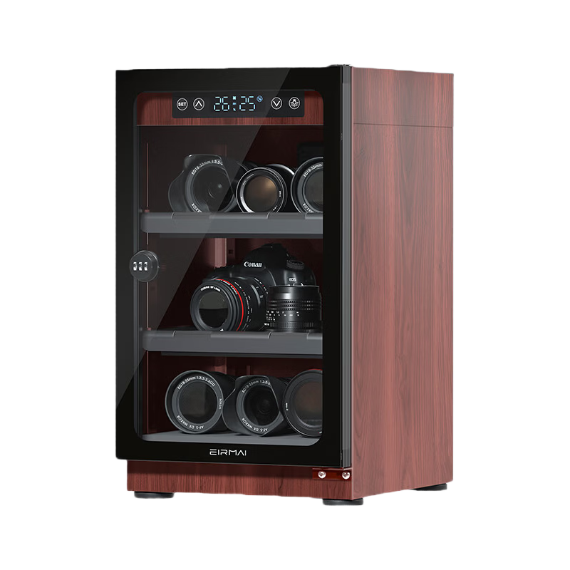 EIRMAI MRD-45W DSLR Camera Dry Box, Lens Moisture-Proof Box, Electronic Dehumidifying Cabinet, Office And Home Stamp Dry Cabinet, Upgraded Wood Grain Series