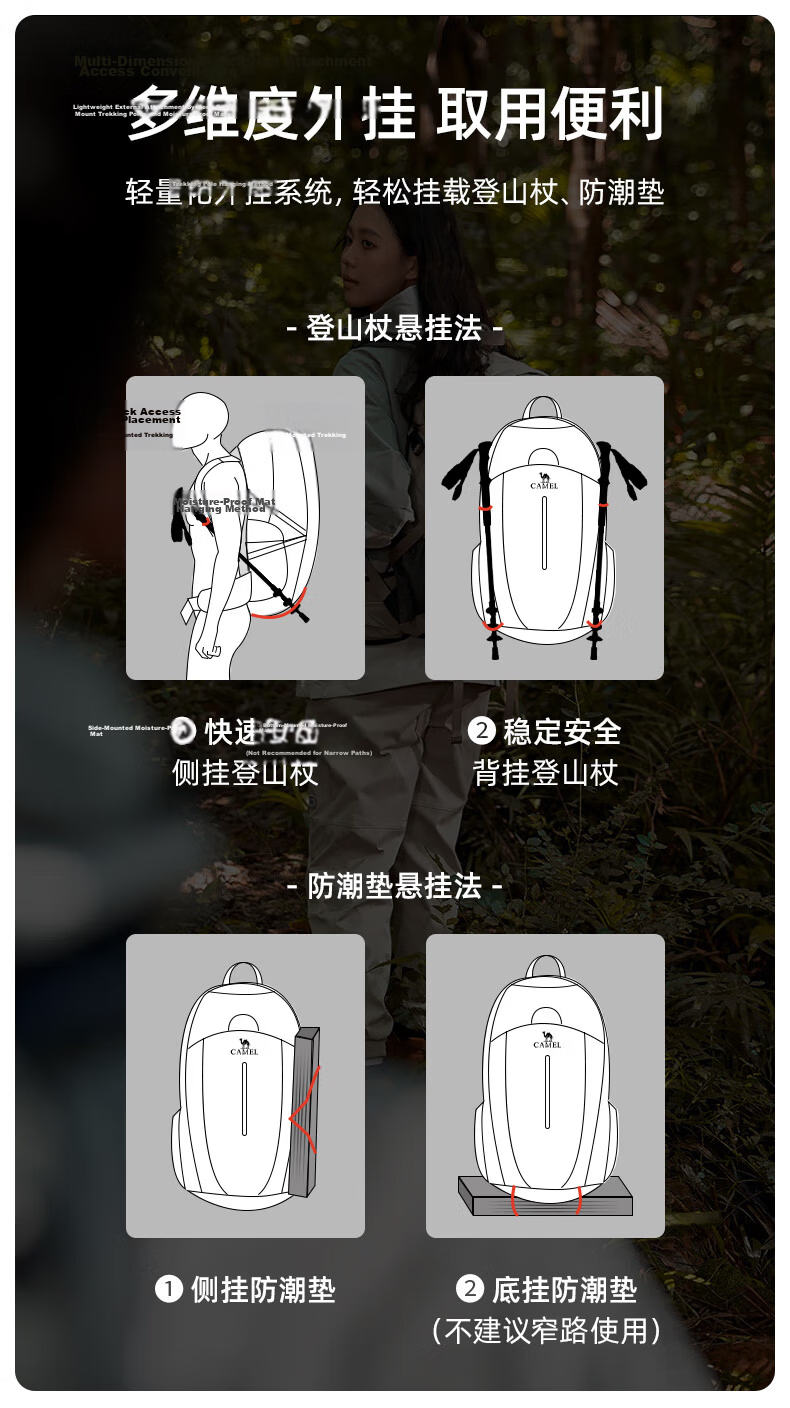 CAMEL Lightweight Outdoor Hiking Backpack Unisex Cycling Travel Mountaineering Bag Light Mist Green 11