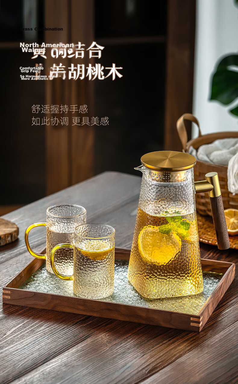 Genas High-Value Hammered Texture Glass Cold Water Pitcher Heat-Resistant Large Capacity Tea Pot for Home Use 3
