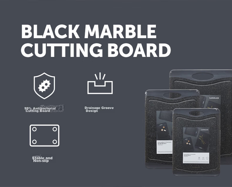 LOCK&LOCK Antibacterial Mold-Resistant Non-Slip Double-Sided Plastic Household Cutting Board, Spill-Proof Chopping Board, Dough Rolling, Fruit and Vegetable Cutting Board, Black, Medium Size 2