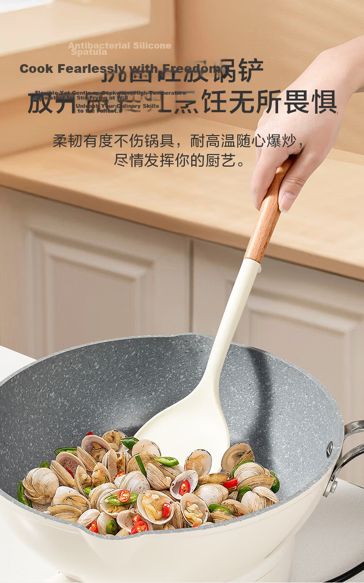 JD Original Spatula, Soup Ladle Silicone Spatula with Beech Wood Handle, Kitchen Household [Extended Heat-Resistant] Spatula And Ladle Set 10