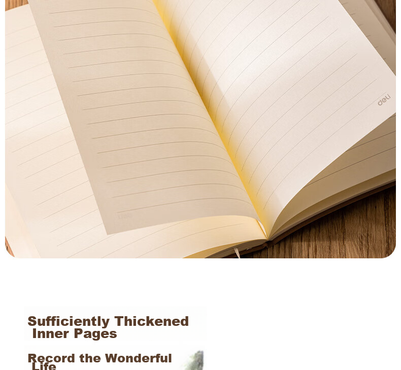 Deli Customizable Notebook Fashionable Leather Cover Business Soft Sheepskin Diary Thickened Meeting Notes A5/80 Sheets Green BP107 9