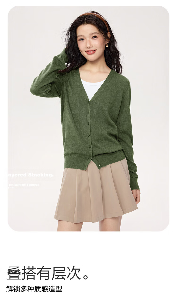 Giordano Knitted Cardigan for Women, Pure Cotton V-Neck Sweater, Women's Outerwear, Solid Color Jacket 05350649 5