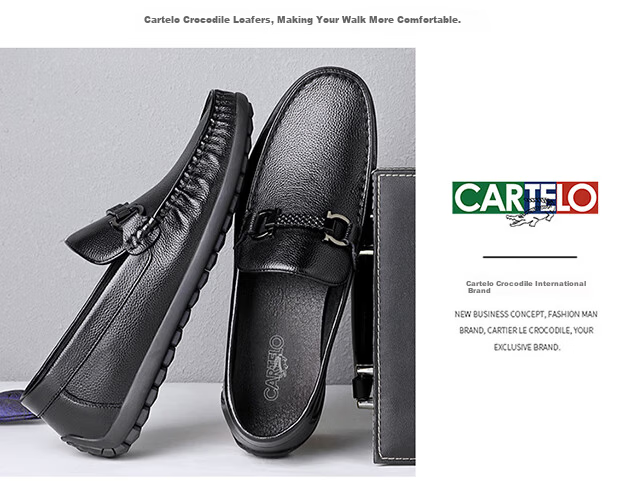 CARTELO Business Classic Loafers Leather Shoes Slip-On Casual Men's Shoes 9061 Black 39 11
