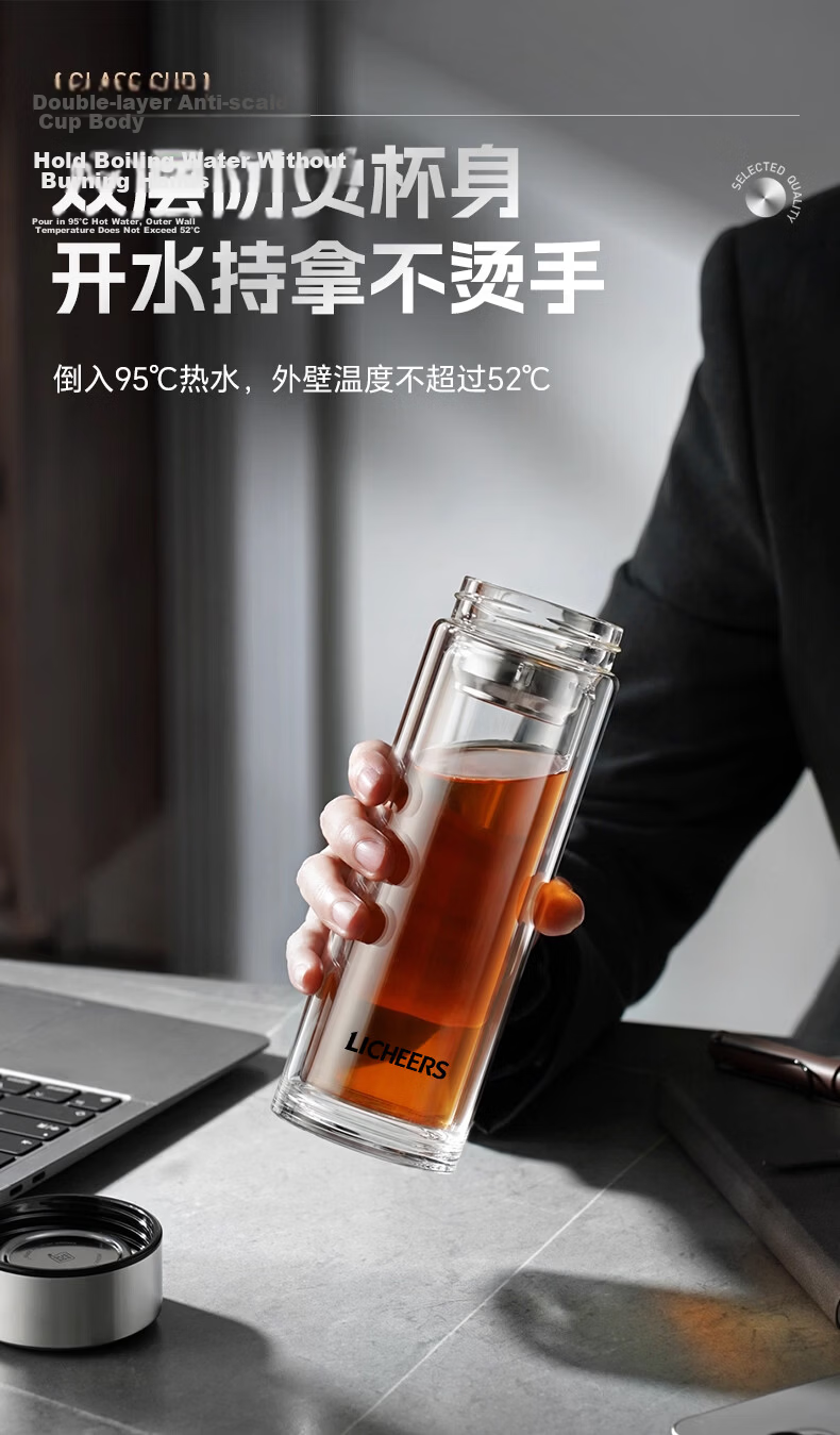 LINGCHEN Double Layer Glass Tea Cup High Borosilicate Explosion-Proof Heat-Resistant Business Glass for Men and Women 9