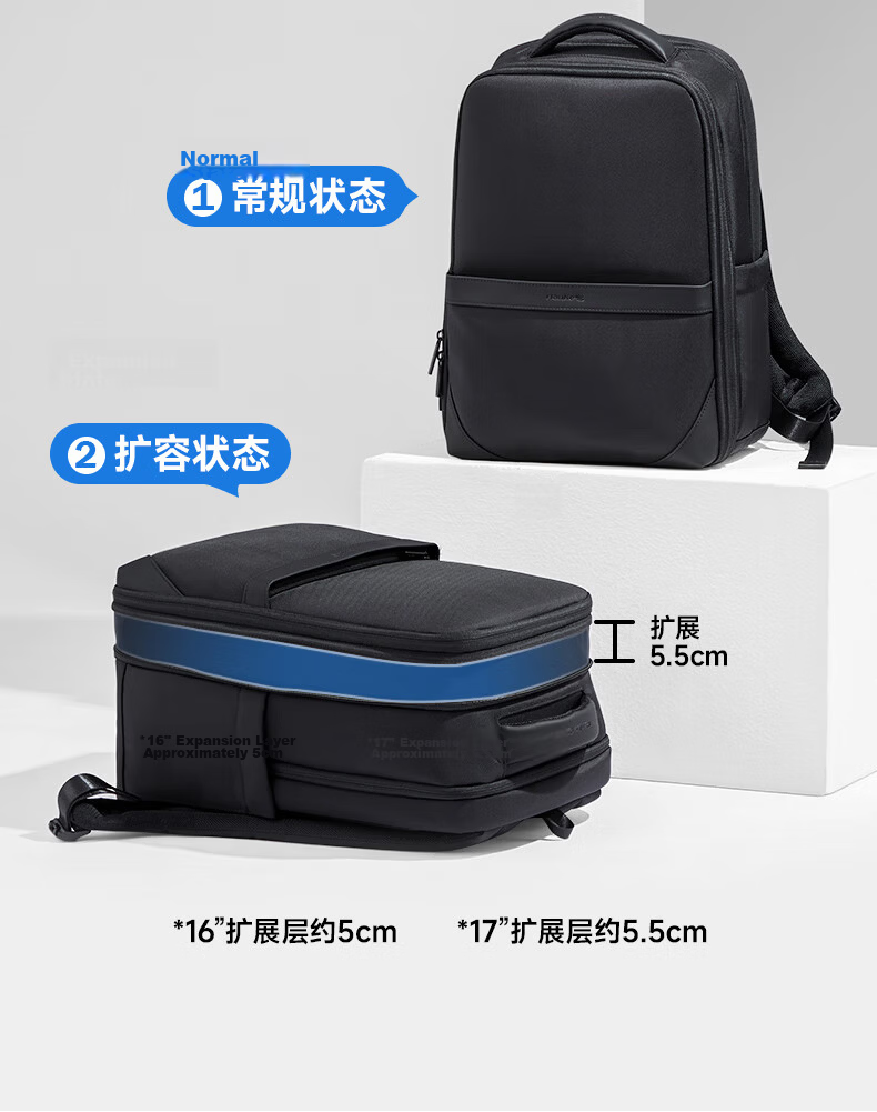 Hanke 30L Expandable Laptop Backpack 17-inch Classic Black Unisex Travel Commuter Business Large Capacity School Bag 3