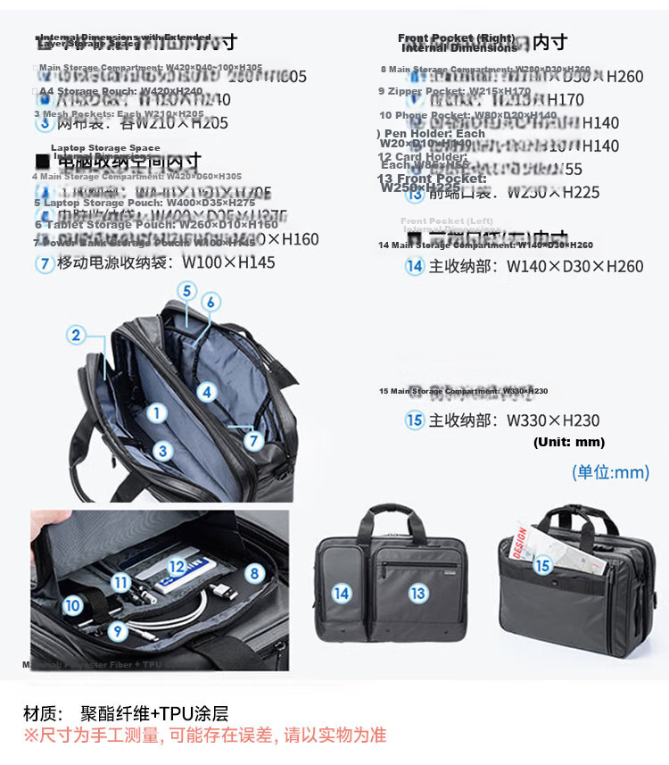 SANWA 15.6-Inch Large Capacity Laptop Bag, Handheld Water-Resistant Backpack, Multifunctional Shoulder Crossbody Bag, 28L 20