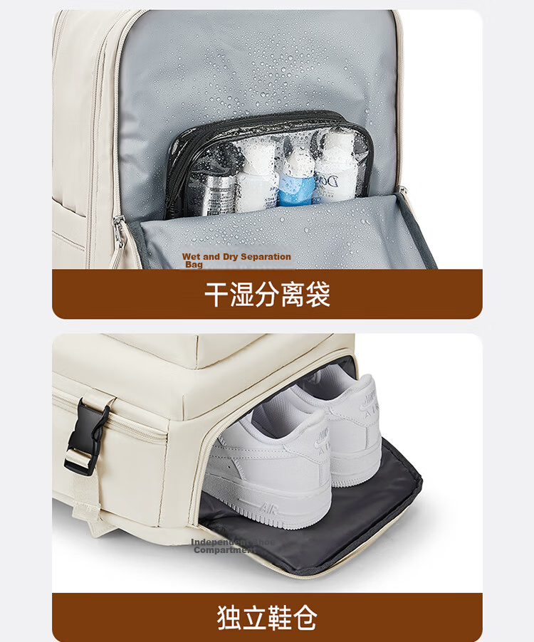 Landcase Backpack Travel Bag Women Large Capacity Double Shoulder Bag Men Short Trip Multi-functional Laptop Bag 5162 Beige Small Size 13