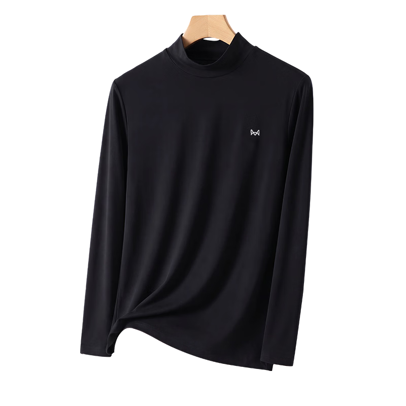 MiiOW 60S Cotton Modal Men's Half Turtleneck Base Shirt Black XL