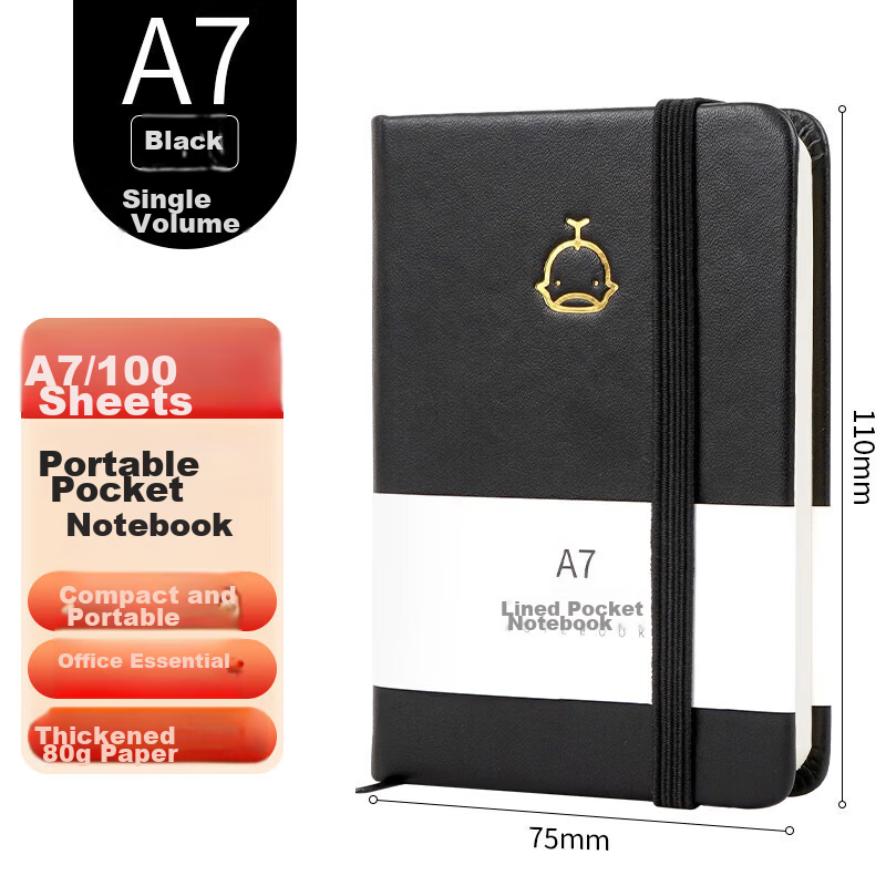 SIMAA A7/100 Sheets Portable Pocket Notebook Creative Mini Student Small Notepad 96 Pages Black JSBA7-1 Back to School Stationery