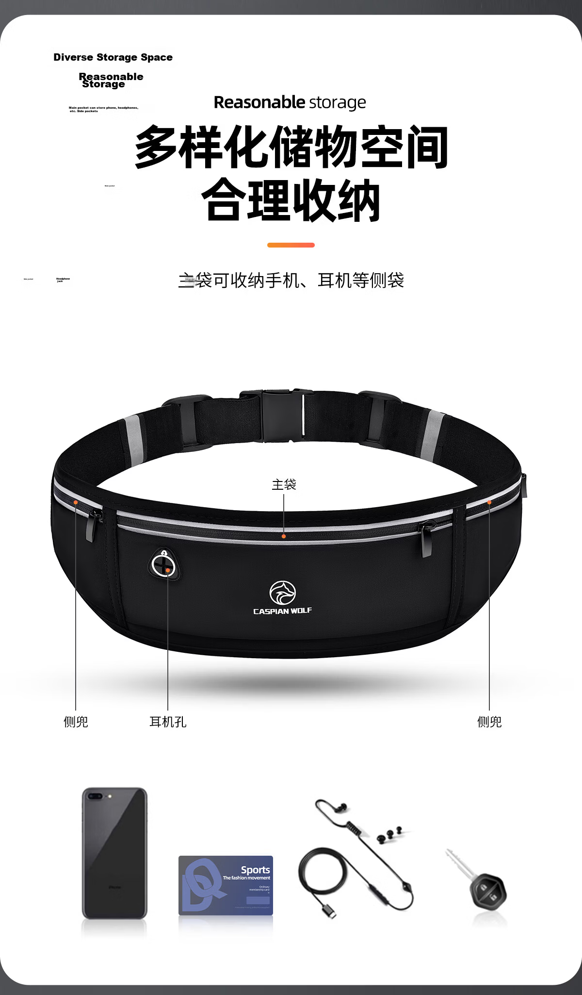 CASPIAN WOLF Sports Running Waist Pack for Men And Women, Sweat-Proof Phone Waist Bag, Marathon Gear, Fitness Invisible Waist Belt Phone Pouch 12