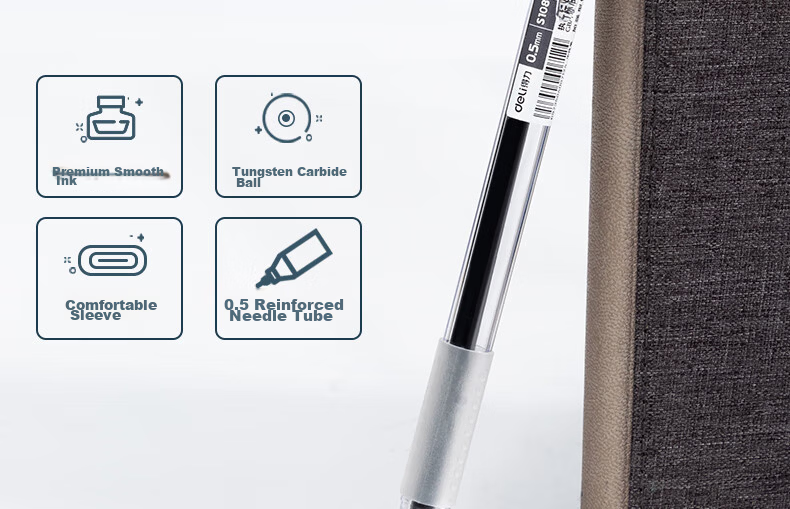 Deli Premium Smooth Minimalist Gel Pen, 0.5mm Reinforced Needle Tip, Student Gel Pen for Exam Practice, Ins Minimalist Style, Black, 12 Pens/box S108 2