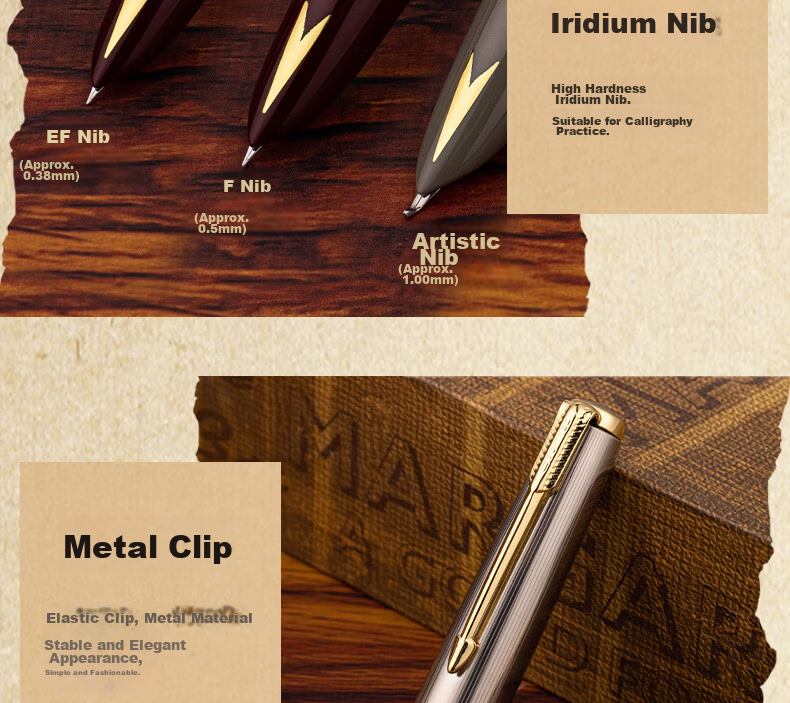 HERO Fountain Pen 616S, Metal Barrel with Hidden Nib, Classic Retro Upgraded Version, Midnight Red, EF Hidden Nib 12