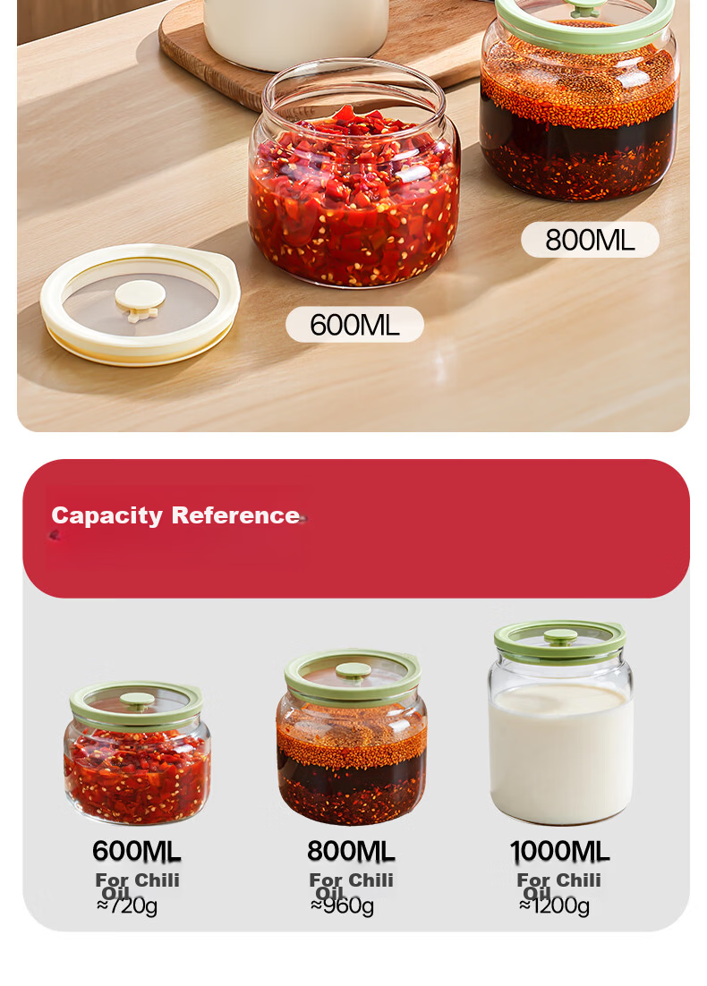 PINYU Glass Chili Oil Container with Lid, High-Temperature Resistant Lard Jar, Food-Grade Sealed Household Spicy Oil Pot 10