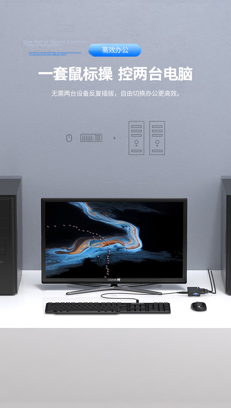 BIAZE VGA KVM Switch 2-in-1 Desktop Laptop Converter Dual Monitor Keyboard Mouse Printer Sharing Device 14