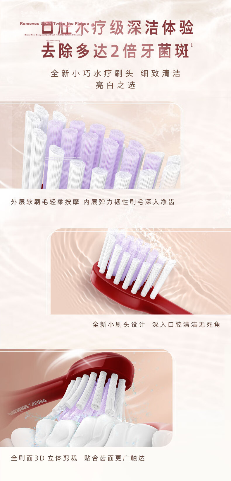 PHILIPS Electric Toothbrush Heads Original DuPont Bristles 3-Pack HX2013/02 White Cleaning Compatible with HX2491 HydroClean Series Gentle Series 2