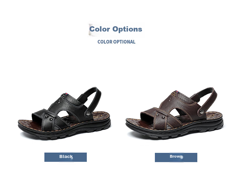 Playboy Men's Summer Casual Beach Sandals Outdoor Middle-aged and Elderly Dad Leather Slippers Black Size 43 3