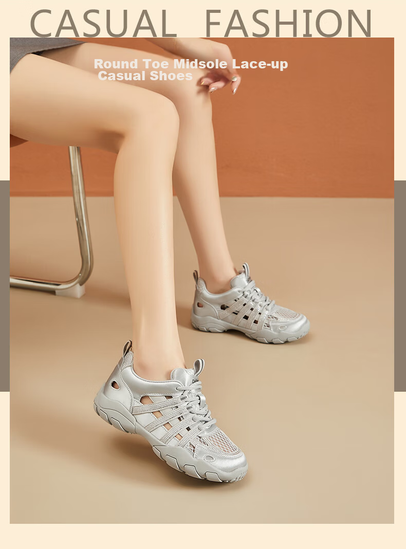 Daphne Women's Sports Shoes Hollow Breathable Lightweight Running Shoes Comfortable Soft Sole Low-top Travel Casual Shoes Off-white Size 37 1