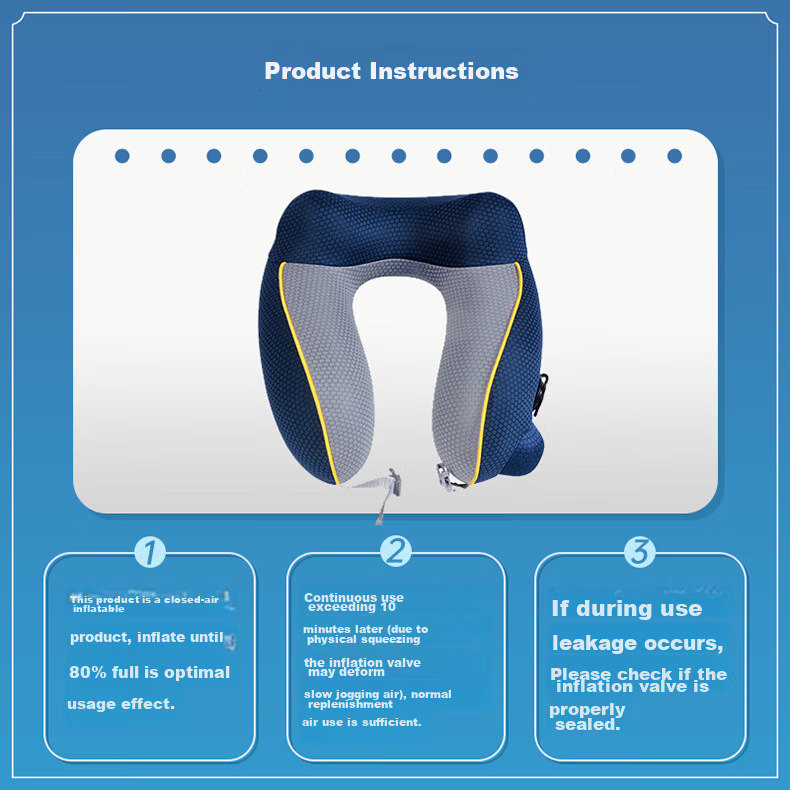 Etravel Inflatable U-Shaped Neck Pillow Travel Nap Headrest Train Portable Blue Gray Set 1