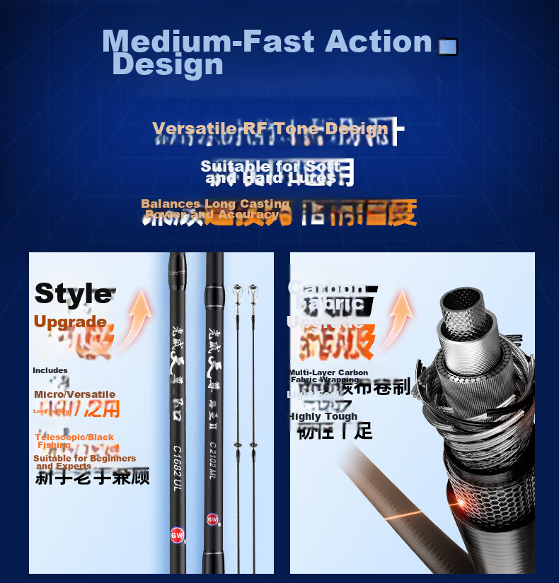 GW 2.7m MH Power Casting Tenzun Lure Rod Straight Handle Versatile Bass and Mandarin Fish Fishing Rod Fishing Gear 4