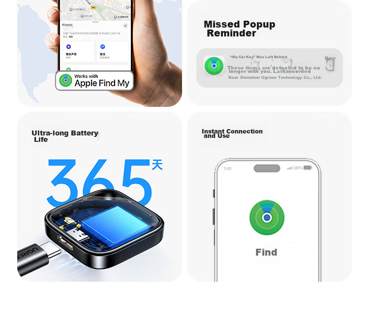 UGREEN [Free Shipping] Tag Tracker Anti-Loss Device, Precise Finding FindMy Certified Rechargeable, Suitable for Apple IPhone 18 Air Phones, Luggage, Keys, Backpack Anti-Loss 8
