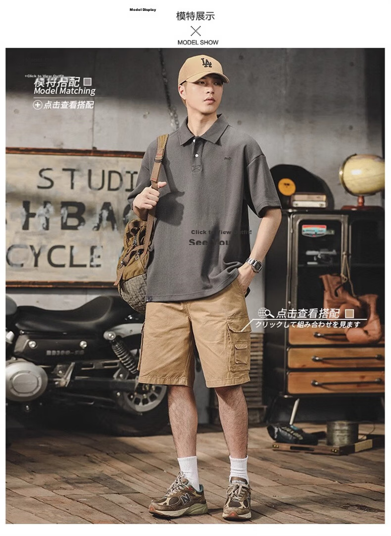 Jeanswest American Vintage Polo Shirt Men Summer Simple Heavyweight Loose Fit Plus Size Short Sleeve Top 12
