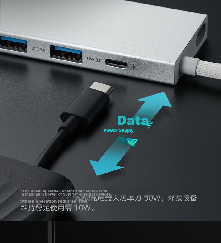 MI Type-C Ten-In Expansion Dock, 4K Ultra HD Screen Mirroring, Gigabit Ethernet Card, PD100W USB3.0, Multifunctional Adapter, MI Redmi Laptop Compatible 10