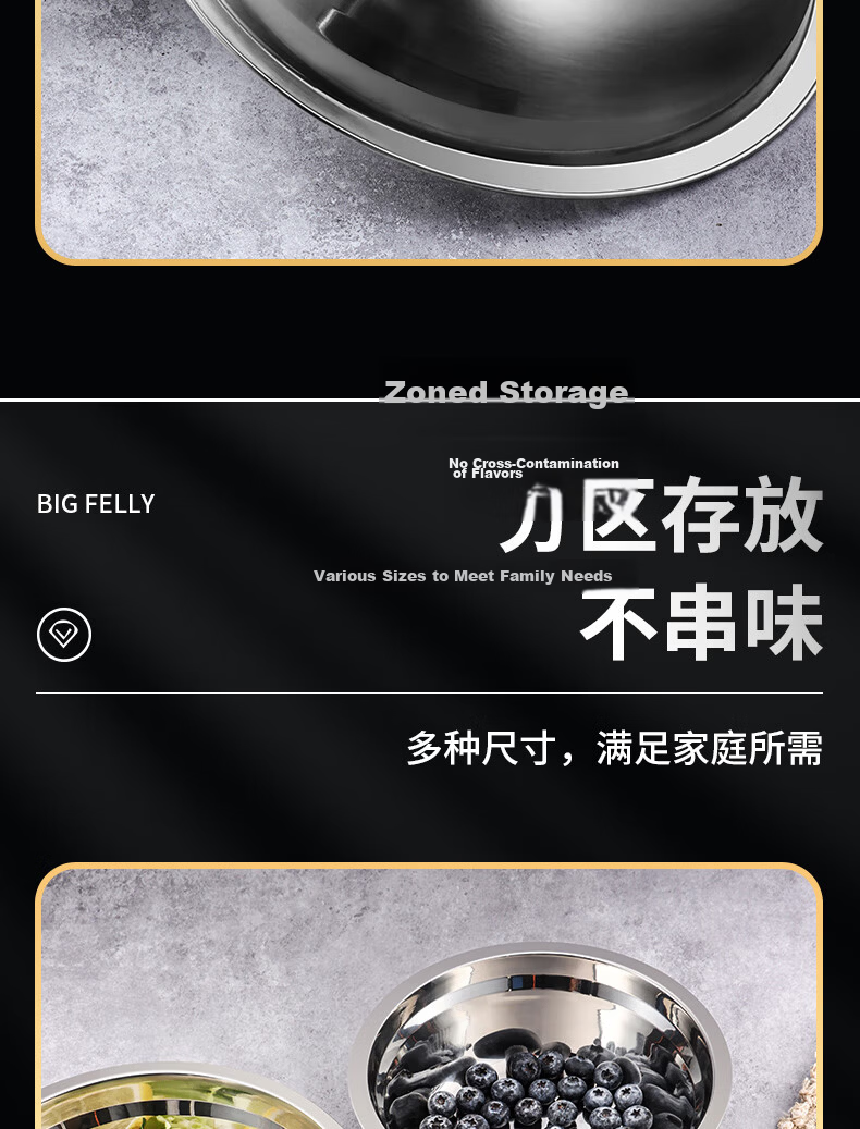 BJ Stainless Steel Bowl, Stainless Steel Bowl, Soup Pot, Kitchen Large Soup Bowl, Rice Bowl, Salad Bowl, Seasoning Bowl, 24CM, Set of 2 11