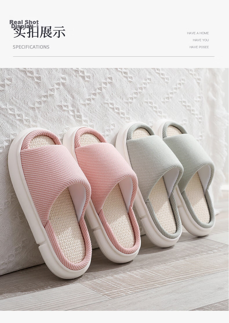 GUOLUOFEI Linen Slippers for Men And Women, All-Season Couple Indoor Non-Slip Cotton Linen Floor Sandals, Navy Blue, Size 42/43 9