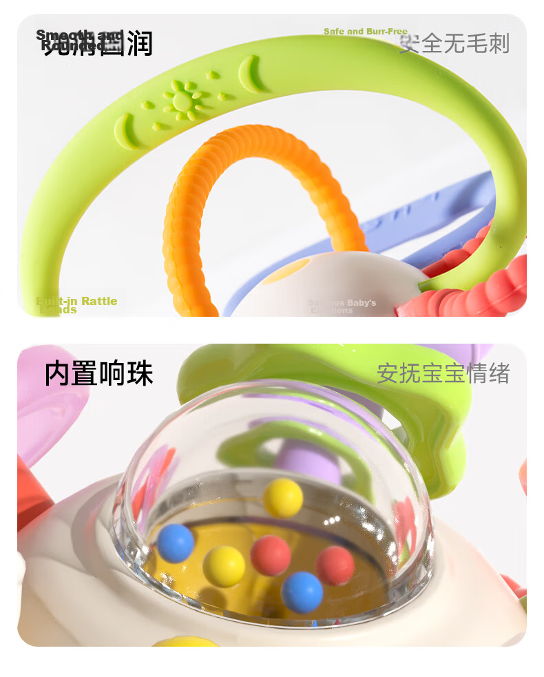 LUSN Manhattan Handheld Teething Ball Baby Teether 0-6 Months Food-Grade Chewable Oral Sensory Grasping Toy 14