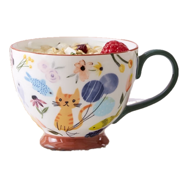 NetEase Yanxuan Pastoral Hand-Painted Breakfast Mug Microwave Ceramic Coffee Cup Cat Party 400ml Gift Home Collection