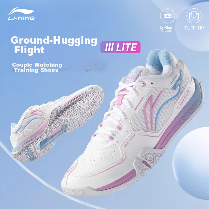 LI-NING Badminton Shoes Flying on the Ground 3 Lite Cotton Candy Color AYTV003 Standard White Size 37