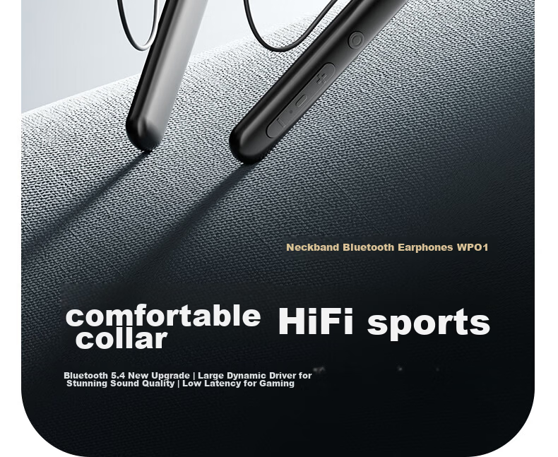 Aigo Sports Bluetooth Neckband, Bluetooth 5.4, Neck-Hanging Style, Ultra-Long Standby Time, Durable Drop-Resistant, Suitable for Apple, Xiaomi, OPPO, Long Battery Life, WP01 Gray And Black 2