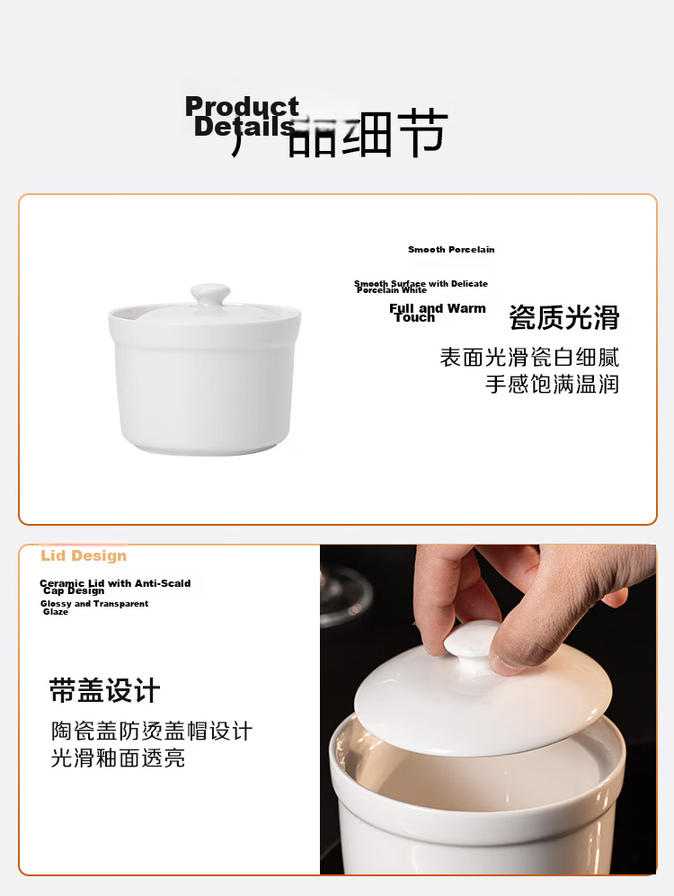 JD Original Ceramic Stew Pot [Traditional Earthenware], Steamed Egg And Baby Food Pot with Lid, Free Spoon Included, Earthenware 450ML White 2-Pack 10
