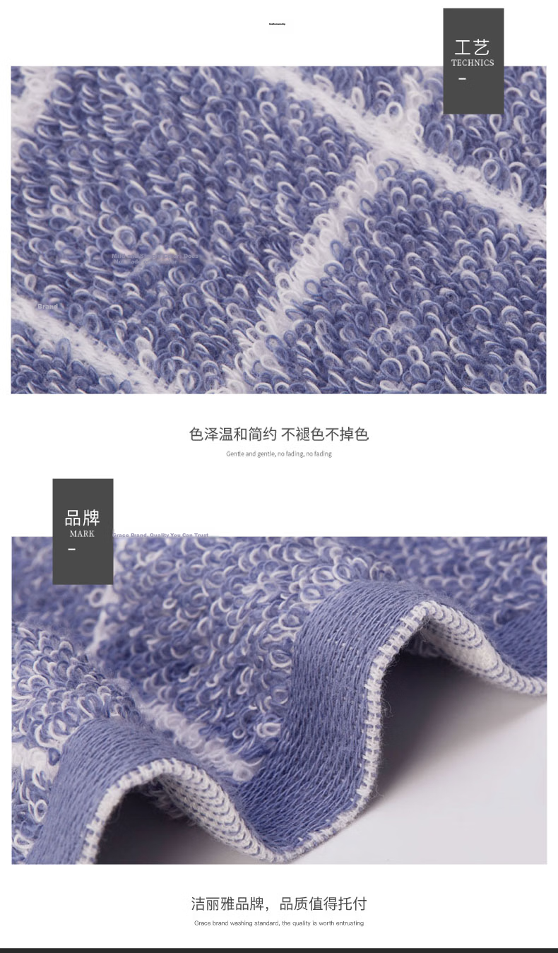 Grace Towels Home Textiles Classic Plaid Series Xinjiang Cotton Highly Absorbent Face Towels 2-Pack Blue/Gray Sports 9