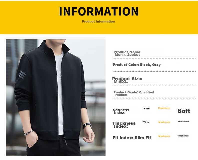 Romon Men's Jacket Spring Business Casual Simple Stand Collar Warm Sweatshirt Executive Outerwear Men's Q06 Black XL 12