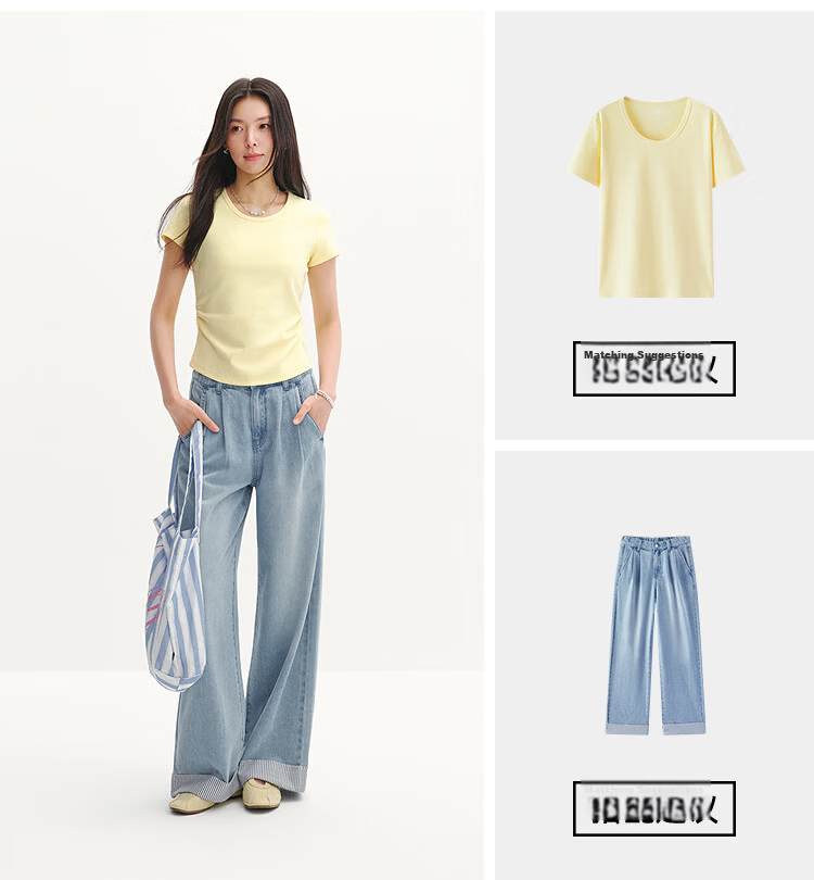 Semir Chen Duling Women's Short Sleeve T-Shirt Summer 2026 Crop Top Round Neck Slim Fit V-Neck Inner Wear 109326100003 18