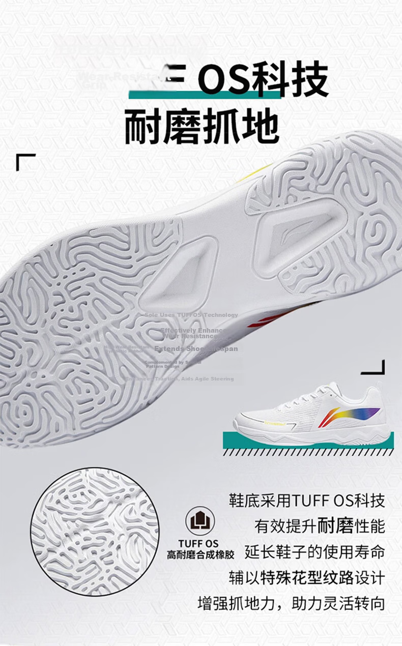 LI-NING Ping Pong Shoes Kirin 3.0 ESS Unisex Non-Slip Shock Absorption Sports Training Shoes Standard White Size 41 2