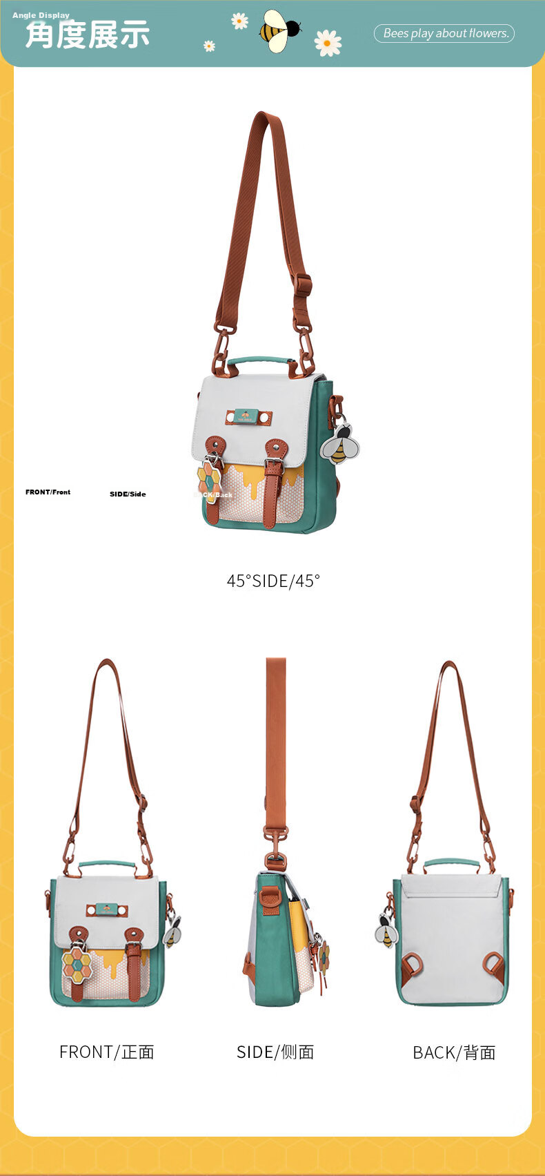 Mr.ace Homme Bee Series Japanese Style High School Student Crossbody Bag Women's Casual Shoulder Bag Cambridge Daily Commuter Handbag 6