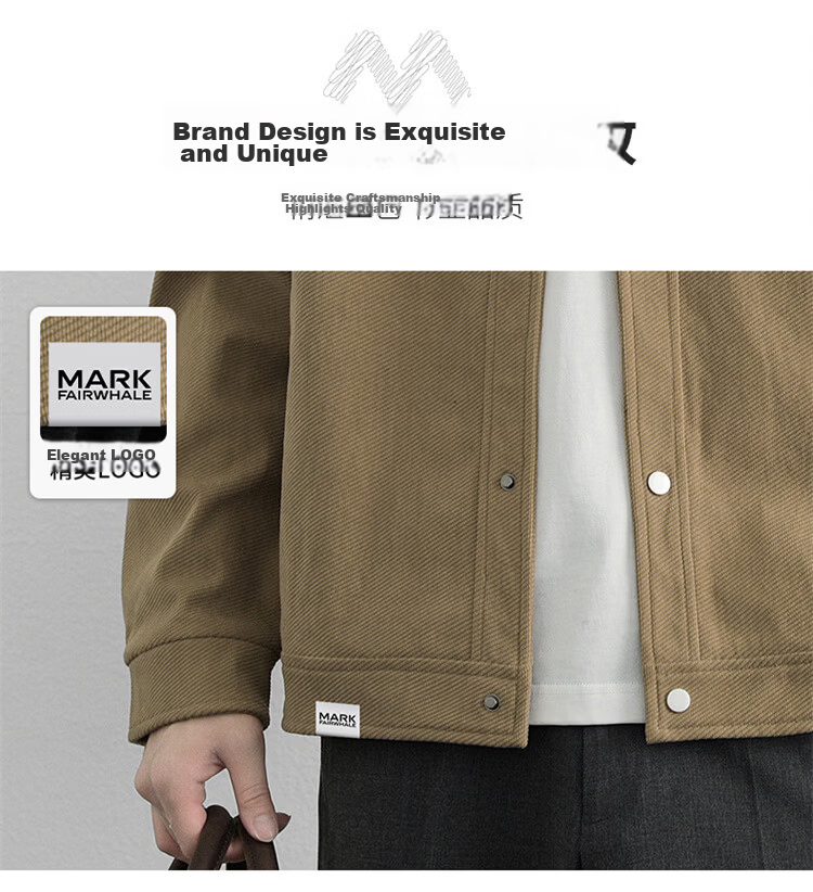 MARK FAIRWHALE Men's Jacket Spring and Autumn Trendy Casual Simple Fashion Versatile Khaki XL 6