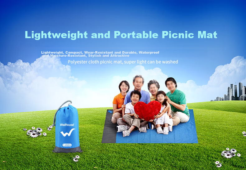 WELLHOUSE Beach Grass Outdoor Picnic Mat, Foldable Storage Bag with Ground Stakes, Moisture-Proof Mat, Orange-Gray Color, 2.1*2m, Floor Sleeping Mat 1