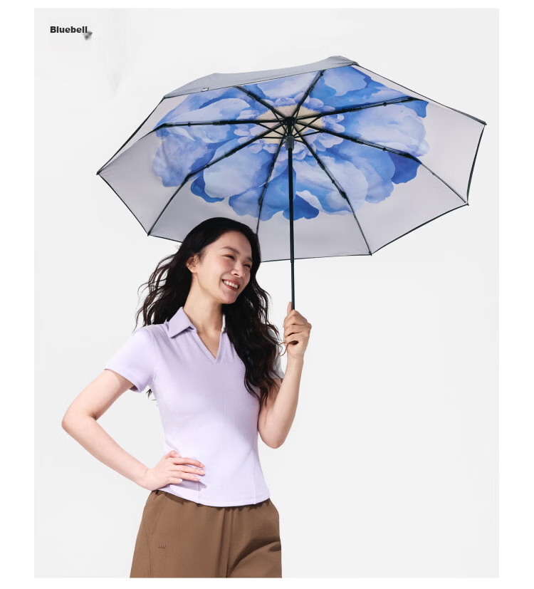 Beneunder UV Protection Sun Umbrella Sunscreen Umbrella Three-Fold Double-Layer Black Coated Rain and Sun Umbrella BM011 Bluebell 34