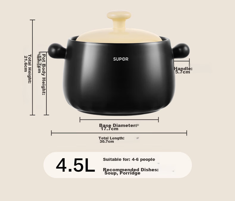 SUPOR Ceramic Casserole Pot for Soup And Stewing, New Health Pot, 4.5L Capacity, Heat-Resistant And Crack-Resistant 24