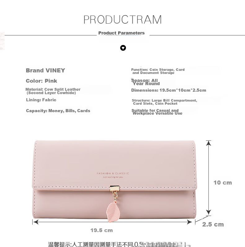 Viney Leather Women's Wallet, Large Capacity Clutch, Long Handbag for Students, Multi-Card Slots, Coin Purse, High-End Light Luxury Wallet, Leather Purse 7